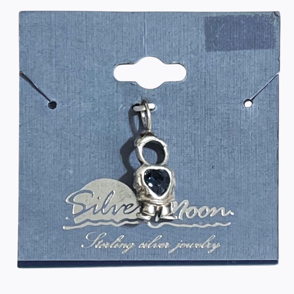VTG Silver Moon Boy Charm December Blue Heart Birthstone Son Pendant Sterling